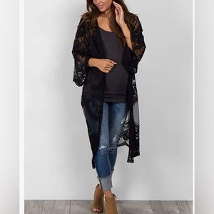 Buckle  Daytrip mesh embroidered open front long cardigan duster/ swim coverup